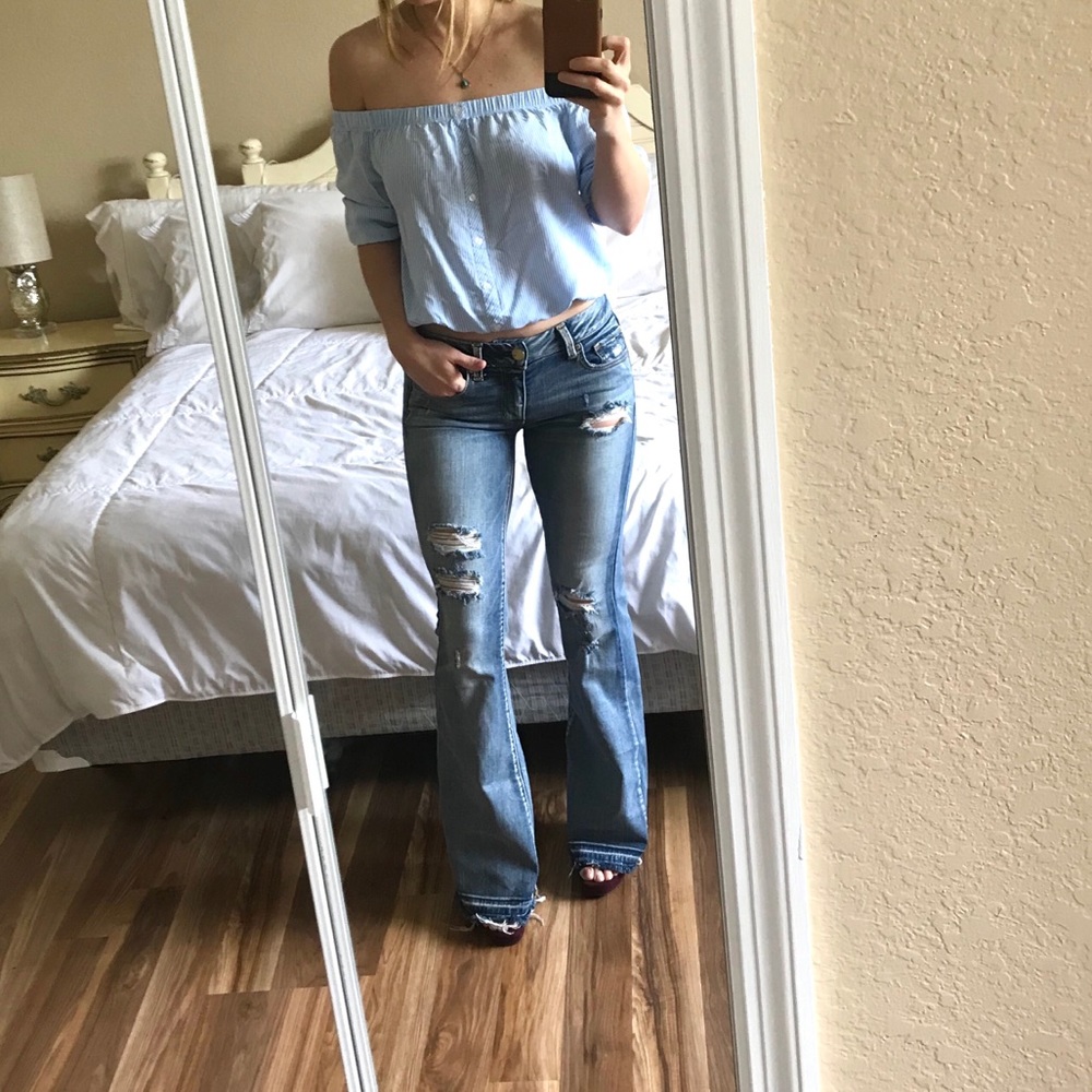 American Eagle distressed flare jeans